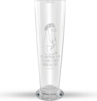 Produktbild von Mr. & Mrs. Panda Bier Glas Pinguin Blumen - Transparent - Geschenk, Positiv, Weißbierglas, Weizenbier, Bierglas, Weizen, Universum, Leben, Mr Mrs Weizenglas, Wünsche