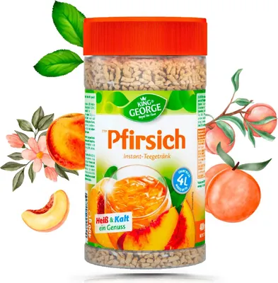 Produktbild von KING GEORGE Instant Tee Pfirsich 12 x 400g Peach Getränkepulver. Krümeltee, Erfrischungsgetränk - Vorteilspack