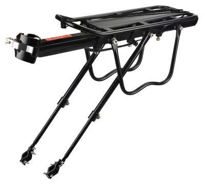 Produktbild von Verstellbarer Universal-Fahrradgepäckträger für 24-29 Zoll Räder, aus Aluminiumlegierung mit Reflektor, maximale Tragfähigkeit 100 kg.