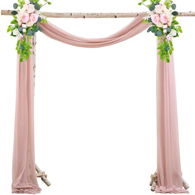 Image de Arche de mariage avec rideau en tulle - Draperie suspendue - 70 x 550 cm - Transparente et légère - Fond pour mariage et séance photo - Rouge bordeaux