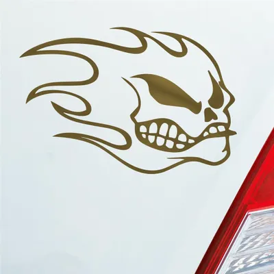 Produktbild von Auto Aufkleber Totenkopf Flammen Kopf Schädel Flame Skull 10x15 cm Gold Sticker Heckscheibenaufkleber