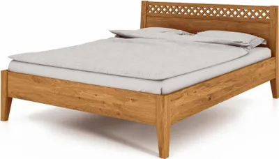 Produktbild von Bett Sydo 3 aus Wildeiche massiv 80x200 cm mit Holzkopfteil und Holzbeinen