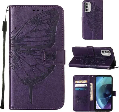 Image de Moto G51 5G Case, Butterfly Relief Flip Leather Case with Card Slots and Stand for Motorola Moto G51 5G Purple