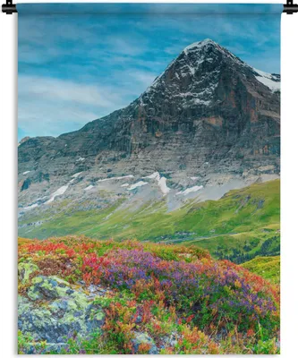 Produktbild von MuchoWow® Wandteppich Wandbehang Blumen - Berge - Schnee - Landschaft 120x160 cm Tapisserie Dekoration Wandtuch - Wohnzimmer - Moderne
