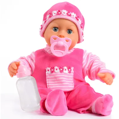 Obrázok produktu pre Bayer Design 93825AA Detská bábika so spiacimi očami, hovorí 24 detských zvukov, mäkké telo, cumlík, fľaša, 38 cm
