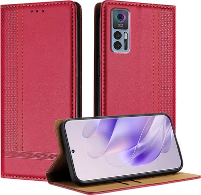 Produktbild von Handyhülle für TCL 30+ Leder Flip Klappbare Schutzhülle mit Standfunktion Rot
