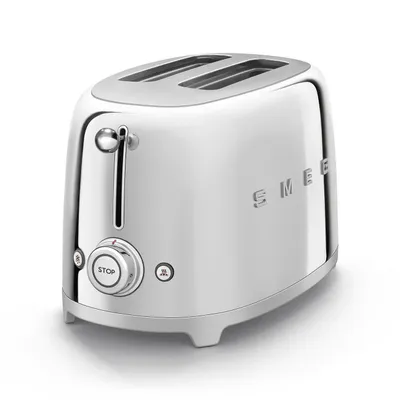 Produktbild von SMEG Edelstahl Toaster 2 Scheiben 6 Modi, Hochglanz, Auftaufunkton, 2 kurze Schlitze, für 2 Scheiben, 950,00 W, Auftauen, Rösten, Stopp - Metall