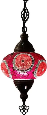 Zdjęcie produktu dla Wisząca lampa mozaikowa Ostere, czerwona – ręcznie wykonana turecka lampa mozaikowa zapewniająca przytulną atmosferę