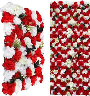 Produktbild von 12 Stück Künstliche Blumenwand 40*60cm Seidenblumen Säule Kunstblumen Rosenwand (Rot+Weiß) für Rasen Hochzeit Garten Geburtstag Party Abschlussfeier Requisiten Hintergrund Dekoration