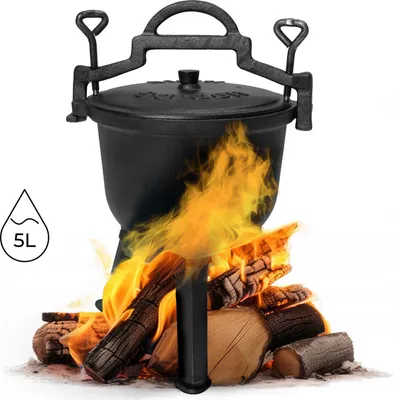Immagine prodotto di Calderone in ghisa da 5 litri, pentola da cacciatore, griglia per falò, MultiGarden