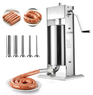 Produktbild von VEVOR Manueller Wurstfüller 15 L, Vertikale Wurstfüllmaschine mit 2 Geschwindigkeiten (Schnell/Langsam) & 5 Füllrohren & Griff, Fleischfüller aus Edelstahl für Gewerblichen & Privaten Gebrauch