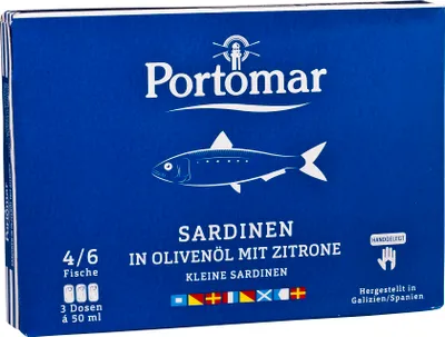 Image de Petites sardines au citron et aux olives Huile avec peau et avec arêtes (plain), 3 x 50g