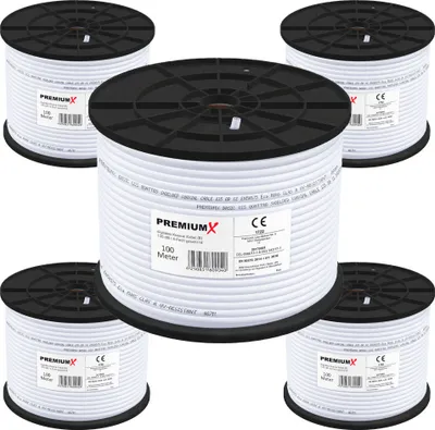 Produktbild von PremiumX 5x 100m BASIC Koaxialkabel 135dB 4-fach SAT Koax Kabel Antennenkabel