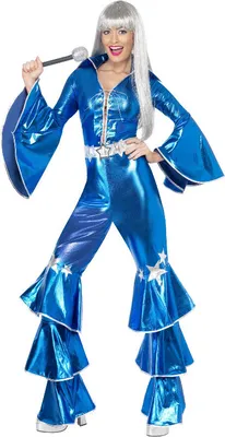 Produktbild von 70er Jahre Damen Outfit Disco Overall Retro Tanzkostüm Blau S 36/38 Karneval