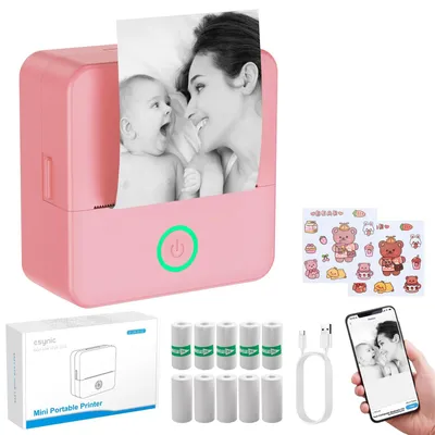 Immagine prodotto di Stampante termica portatile Bluetooth - Stampa foto da smartphone - Carta termica e adesiva 10 rotoli - Rosa