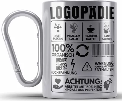 Produktbild von Trendation - Logopädin Spruch Edelstahl Tasse Karabiner Geschenk Logopädie Logopäde (Silber)