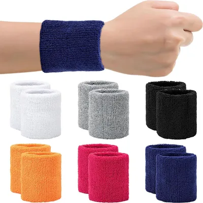 Produktbild von 12 Stück Schweißband Handgelenk, Baumwolle Schweißband, Absorbierende Schweißbänder für Männer Und Frauen, Bunte Schweißband Handgelenk für Tennis, Basketball, Fußball, Football