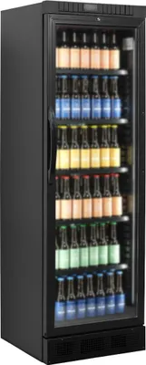 Produktbild von Gastro Kühlschrank mit 1 Glastür - 358 Liter, Umluft, schwarz