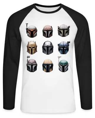 Produktbild von Star Wars: Mandalorian Mandalorianische Helme Baseball Langarmshirt Herren, 3XL, Weiß/Schwarz