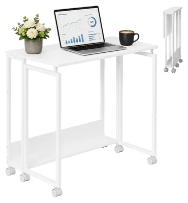 Produktbild von Relaxdays Schreibtisch klappbar, mit 6 Rollen, Computertisch, platzsparend, HBT: 75x80x50 cm, Arbeitstisch, Metall, weiß