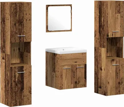 Produktbild von vidaXL Badezimmermöbel-Set mit Regal 4 pcs Altholz Holzwerkstoff