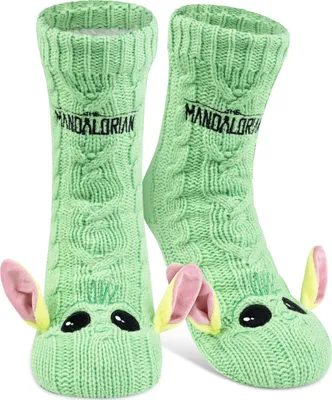 Produktbild von Star Wars - The Mandalorian Hüttensocken - Baby Yoda Grogu Strick Haussocken mit Ohren und Sherpa Futter für Herren, Größe:40-45