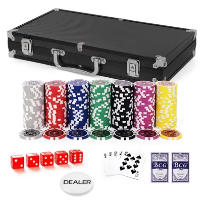 Produktbild von GOPLUS Pockerkoffer Pockerset 300 Chips Pockerchips Pocker Set mit Wuerfel Pokerkarten schwarz