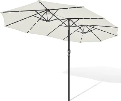 Produktbild von Faziango XXL Sonnenschirm Naturweiß mit LED-Beleuchtung – Dreikopf Design für maximalen Schatten, besonders große Spannweite