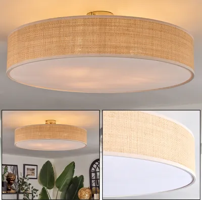 Produktbild von Mels Deckenlampe aus Metall/Bast/Kunststoff in Nickel-matt/Natur/Weiß