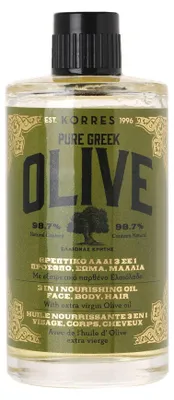 Imagen del producto de Aceite nutritivo 3 en 1 KORRES Pure Greek Olive para rostro, cuerpo y cabello, 100 ml