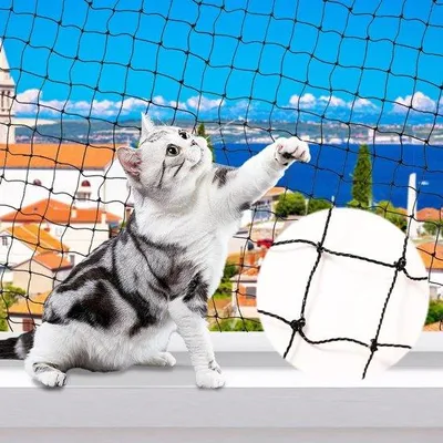 Produktbild von Famanu Katzennetz Balkon - 3 x 4 m - Katzenbeschermungsnetz - Drahtverstärkt - Schwarz