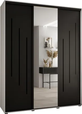 Produktbild von MEBLE KRYSPOL Davos 9 Schrank, drei Türen - 235,2x190x60 cm - Weiß Schwarz Schwarz