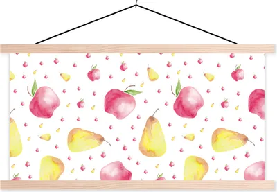 Produktbild von MuchoWow® Textilposter Obst - Aquarell - Weiß 60x30 cm mit holzfarbenen Rahmen - Dekoration