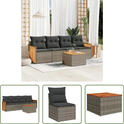 Produktbild von The Living Store 5-tlg. Garten-Sofagarnitur mit Kissen Grau Poly Rattan