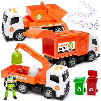 Productafbeelding van Vuilniswagen speelgoed - Oranje - 3 stuks