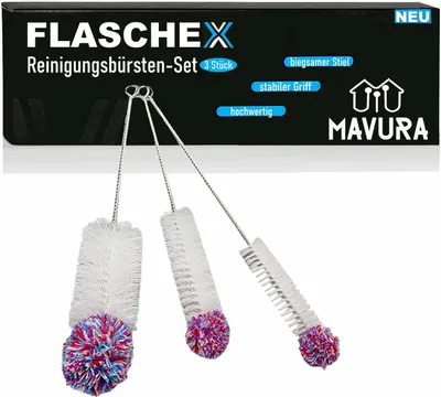 Produktbild von FLASCHEX Universal Flaschenbürste 3er Set Glas Flaschen Reiniger Sodastream lang
