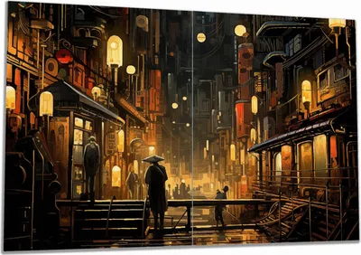 Produktbild von Wallario Herdabdeckplatte aus Glas, Größe 80 x 52 cm 2-teilig, Motiv Neonbeleuchtete Gassen
