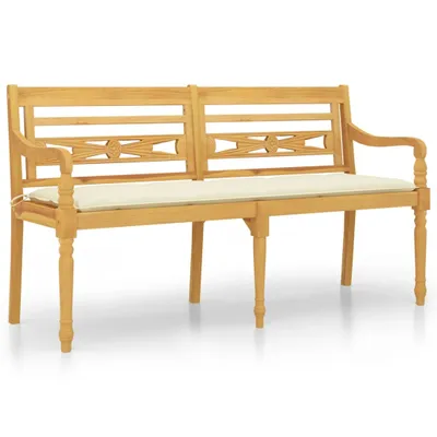 Produktbild von vidaXL Batavia-Bank mit Creme Kissen 150 cm Massivholz Teak