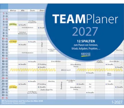 Produktbild von Korsch Teamplaner 2027 A4 (29,7 x 21 cm) 12 Spalten Spiralbindung Mehrsprachig mit Feiertagen D/A/CH und Ferienterminen