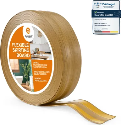 Obrázok produktu pre QUEST Mäkká samolepiaca lišta 32x23 mm, flexibilné obloženie stien v kuchyni a kúpeľni, PVC lišta, tesniaca páska, dub, 5m