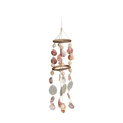 Zdjęcie produktu dla Relaxdays – dzwonki wietrzne z muszelkami, morska drewniana kompozycja dźwiękowa na balkon, do ogrodu, jako dekoracja plażowa, mobil z muszelek Capiz, 75 cm, kolor naturalny