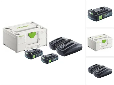 Zdjęcie produktu dla Zestaw energetyczny Festool 2x akumulator BP 18 Li 3.0 C 18 V 3,0 Ah / 3000 mAh Li-Ion ( 2x 577658 ) + podwójna ładowarka TCL 6 DUO ( 577017 ) + Systainer