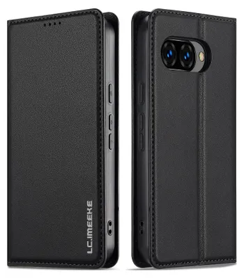 Obrázek produktu pro Magnetické flipové kožené pouzdro pro Google Pixel 9A, s přihrádkou na karty a funkcí stojánku Černá