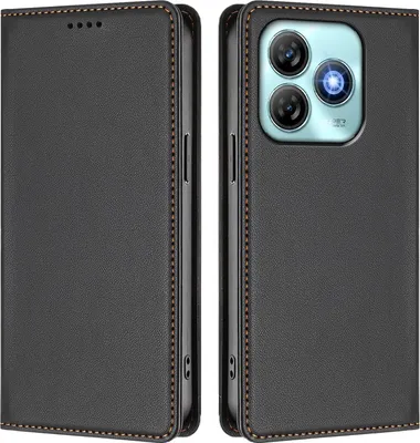 Image de Étui en cuir pour ZTE Blade A75 4G, étui à rabat magnétique en cuirPolyuréthaneavec support, noir
