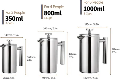 Produktbild von 350ml/800ml/1000ml French Press Kaffeemaschine Edelstahl Doppelwandig Isolierte Kaffeemaschine Kanne