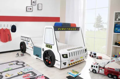 Produktbild von Autobett Kinder 90x200 cm Feuerwehrbett "Rio Firetruck" mit Matratze