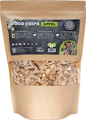 Produktbild von Räucherchips von JSM® | 100% Natürliche Smoker-Holzchips für besondere Rauch- und Geschmackserlebnisse | Für alle Grills geeignet | Extra große Packung - 1 kg (Apfel)