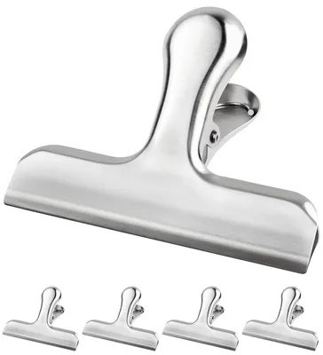 Produktbild von Set mit 5 großen Verschlussclips, 76 mm, aus Edelstahl