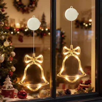 Produktbild von 2 Stücke LED Glocken Lichterkette Fensterlicht mit Saugnapf Für Party Weihnachten Hängende Fenster Deko