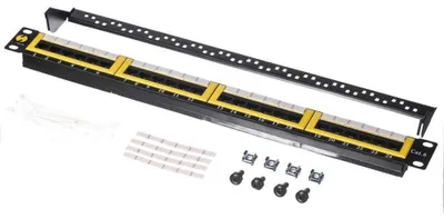 Obrázok produktu pre Netrack 104-06, RJ-45, U/UTP (UTP), Čierna, Žltá, Montáž do racku, 1U, 82 mm
